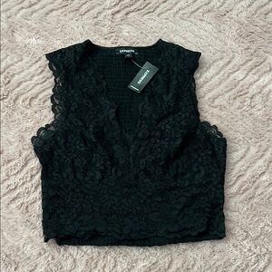 Express Black Lace Crop Blouse